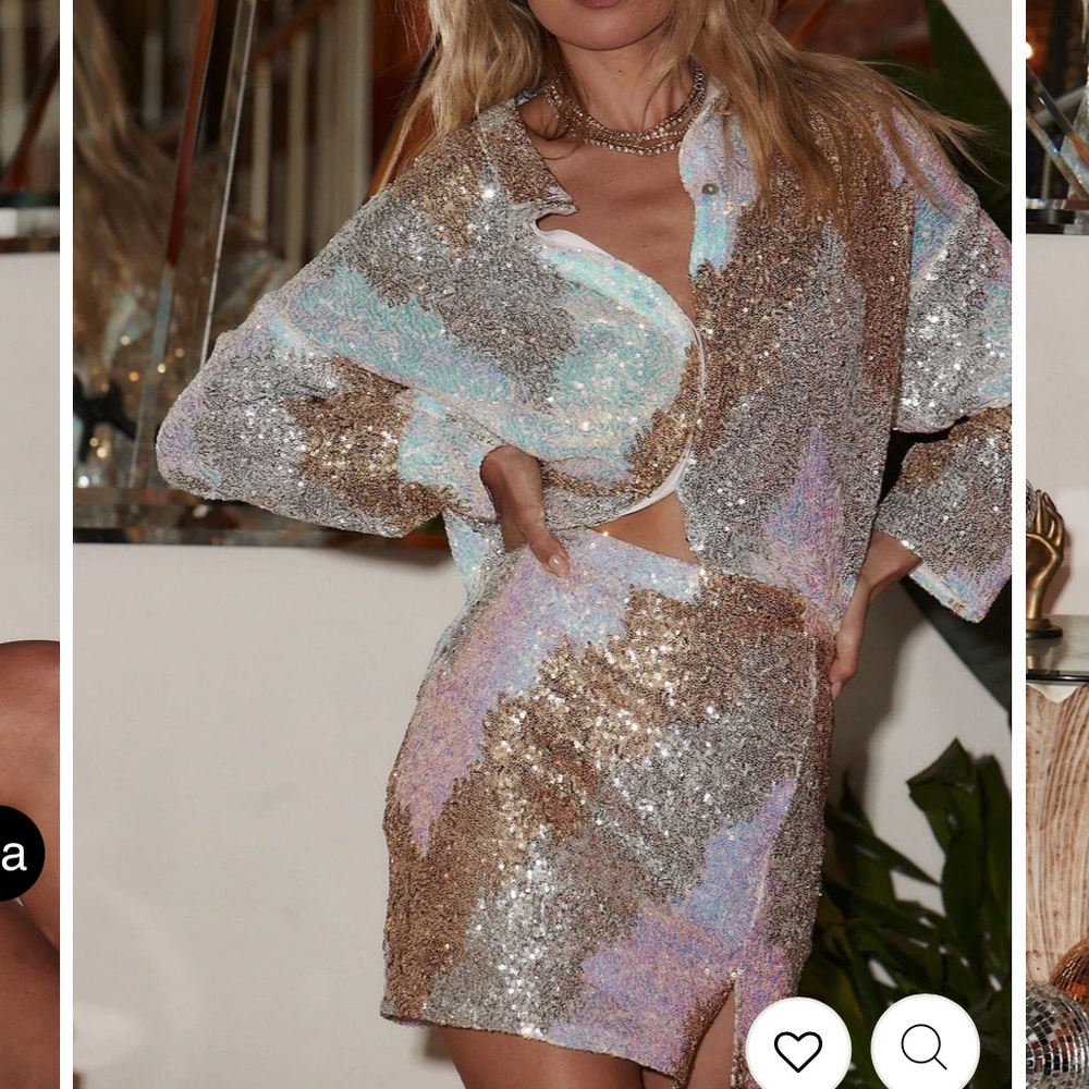 12th Tribe GENEVIEVE IVORY MULTI SEQUIN BUTTON UP & SKIRT SET